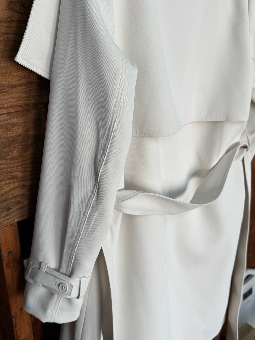 BCBGMaxAzria Cream Wrap Trench Coat with Self Tie - Picture 4 of 6